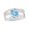 Thumbnail Image 1 of Oval-Cut Swiss Blue Topaz & White Lab-Created Sapphire Crossover Swirl Ring Sterling Silver