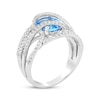 Thumbnail Image 2 of Oval-Cut Swiss Blue Topaz & White Lab-Created Sapphire Crossover Swirl Ring Sterling Silver