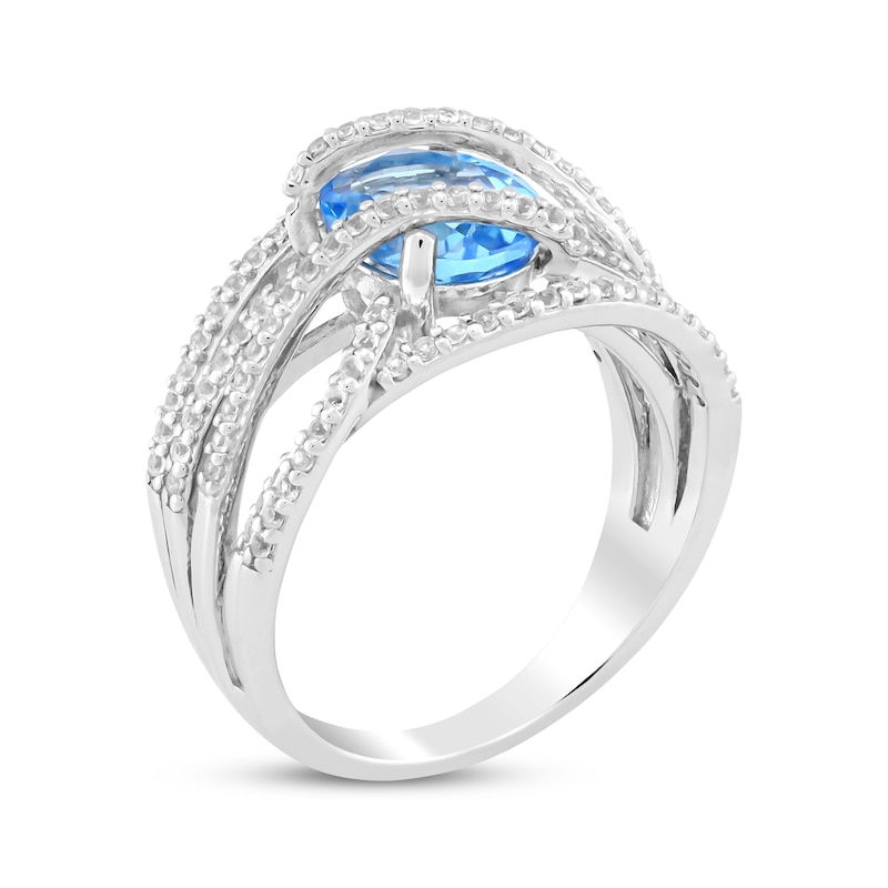 Main Image 2 of Oval-Cut Swiss Blue Topaz & White Lab-Created Sapphire Crossover Swirl Ring Sterling Silver