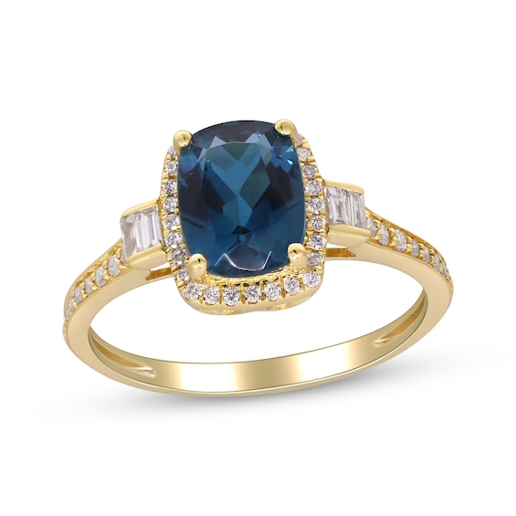 Cushion-Cut London Blue Topaz & Diamond Ring 1/4 ct tw 10K Yellow Gold