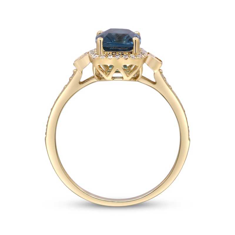 Cushion-Cut London Blue Topaz & Diamond Ring 1/4 ct tw 10K Yellow Gold