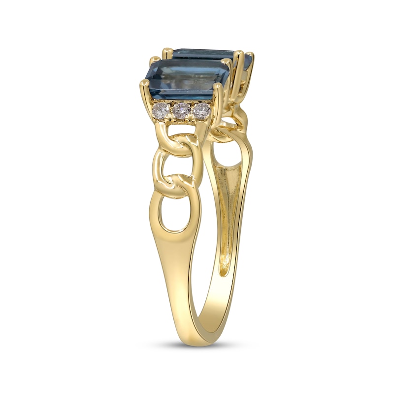 Main Image 2 of Emerald-Cut London Blue Topaz & Diamond Deconstructed Chain Link Ring 1/15 ct tw 10K Yellow Gold