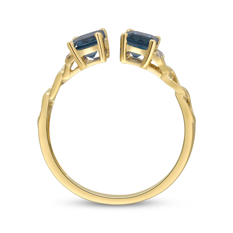 Main Image 3 of Emerald-Cut London Blue Topaz & Diamond Deconstructed Chain Link Ring 1/15 ct tw 10K Yellow Gold