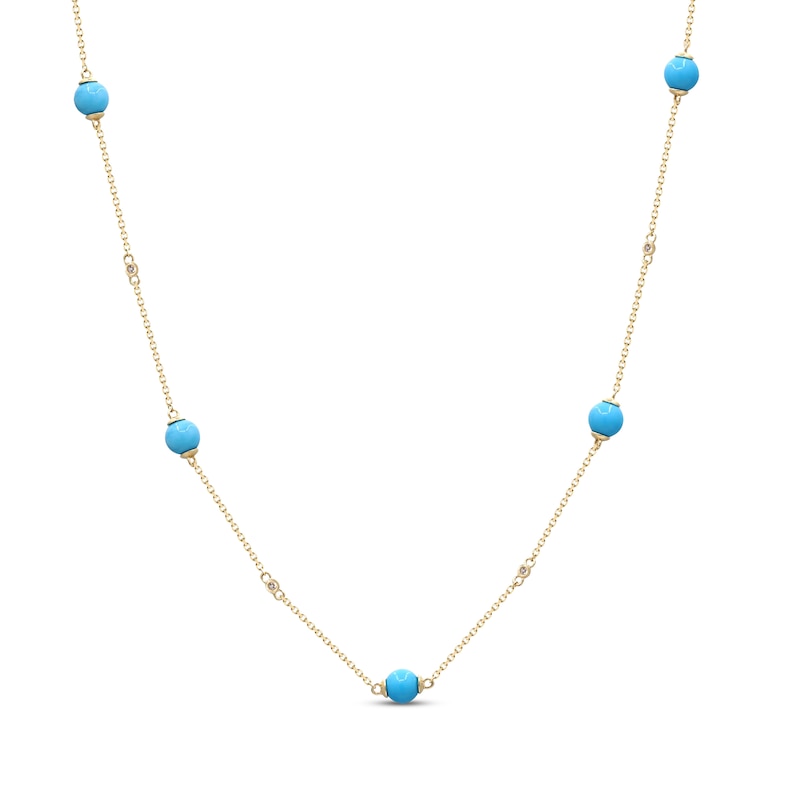 Turquoise & Diamond Station Necklace 1/20 ct tw 10K Yellow Gold 18"