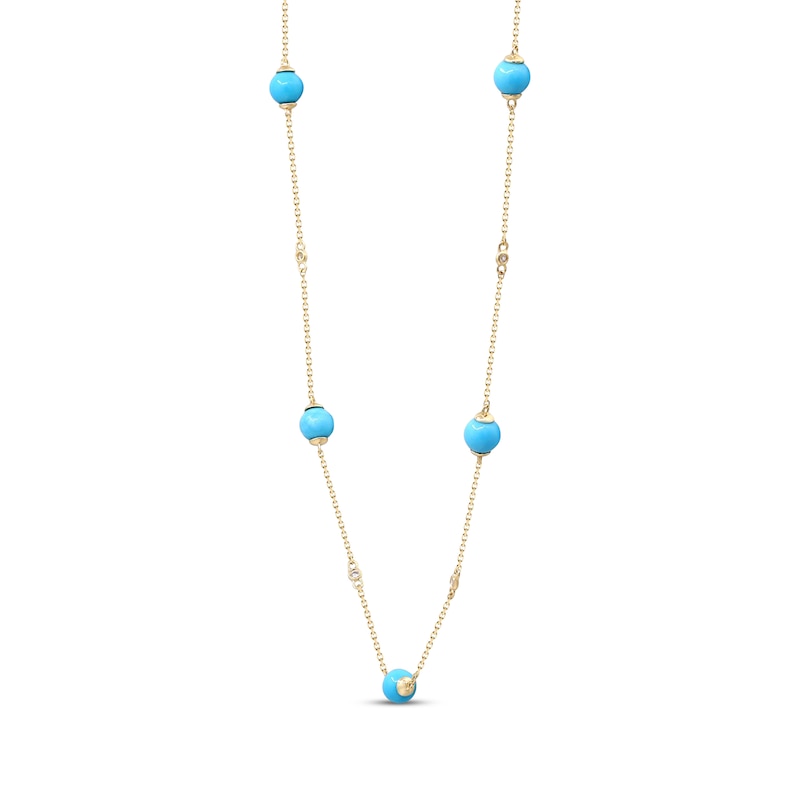 Turquoise & Diamond Station Necklace 1/20 ct tw 10K Yellow Gold 18"