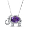 Thumbnail Image 1 of Oval-Cut Amethyst & Diamond Accent Elephant Necklace Sterling Silver 18&quot;