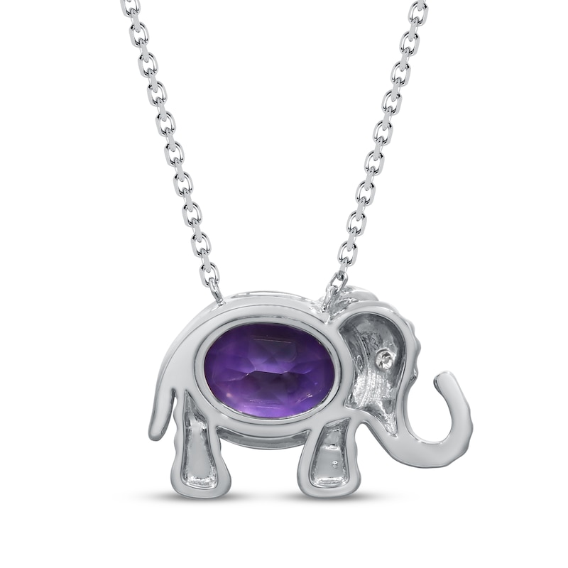 Main Image 3 of Oval-Cut Amethyst & Diamond Accent Elephant Necklace Sterling Silver 18&quot;