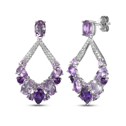 Pear, Oval & Round-Cut Amethyst & White Lab-Created Sapphire Chandelier Drop Earrings Sterling Silver