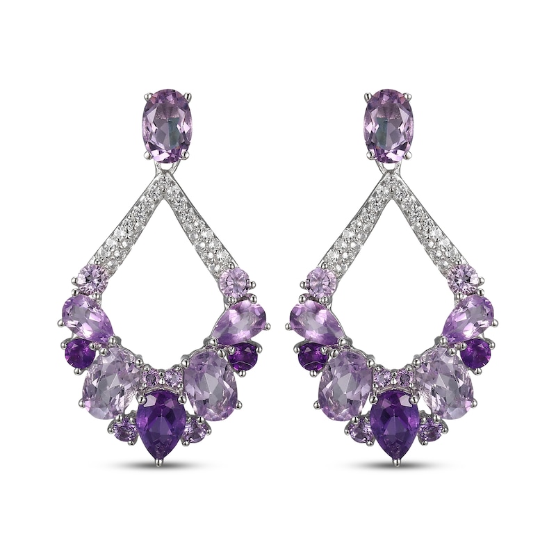 Main Image 2 of Pear, Oval & Round-Cut Amethyst & White Lab-Created Sapphire Chandelier Drop Earrings Sterling Silver