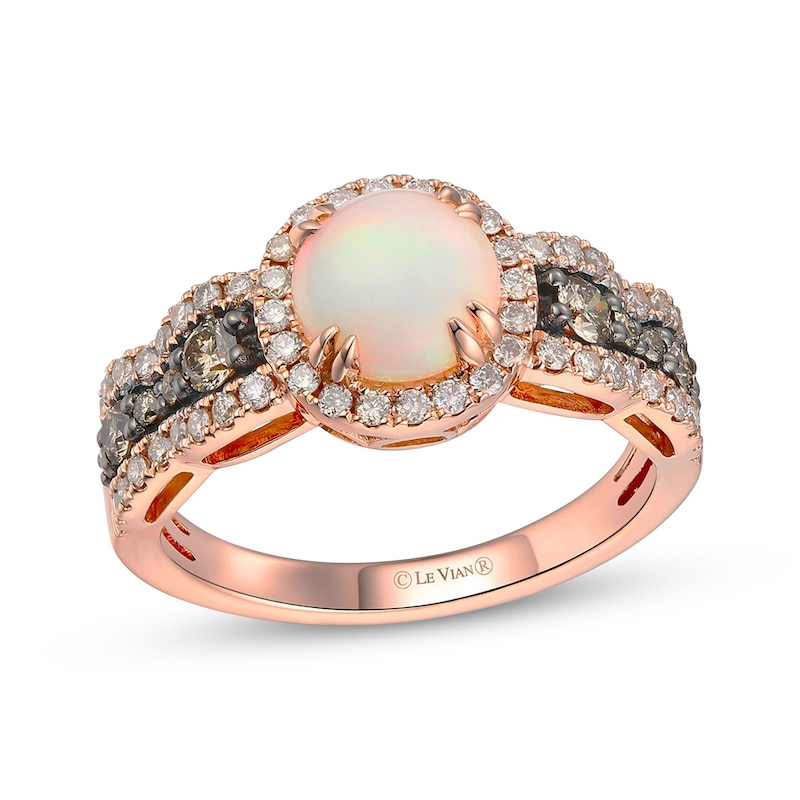 Main Image 1 of Le Vian Chocolate Waterfall Opal Halo Ring 3/4 ct tw Diamonds 14K Strawberry Gold