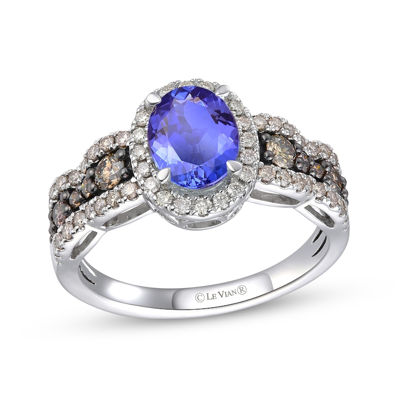 Main Image 1 of Le Vian Chocolate Waterfall Oval-Cut Tanzanite Halo Ring 3/4 ct tw Diamonds 14K Vanilla Gold