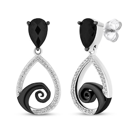 Disney Treasures The Nightmare Before Christmas Black Onyx & Diamond Spiral Dangle Earrings 1/6 ct tw Sterling Silver