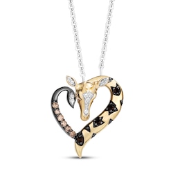 Disney Treasures The Lion King Diamond & Smoky Topaz Giraffe Heart Necklace 1/15 ct tw Sterling Silver & 10K Yellow Gold 18&quot;