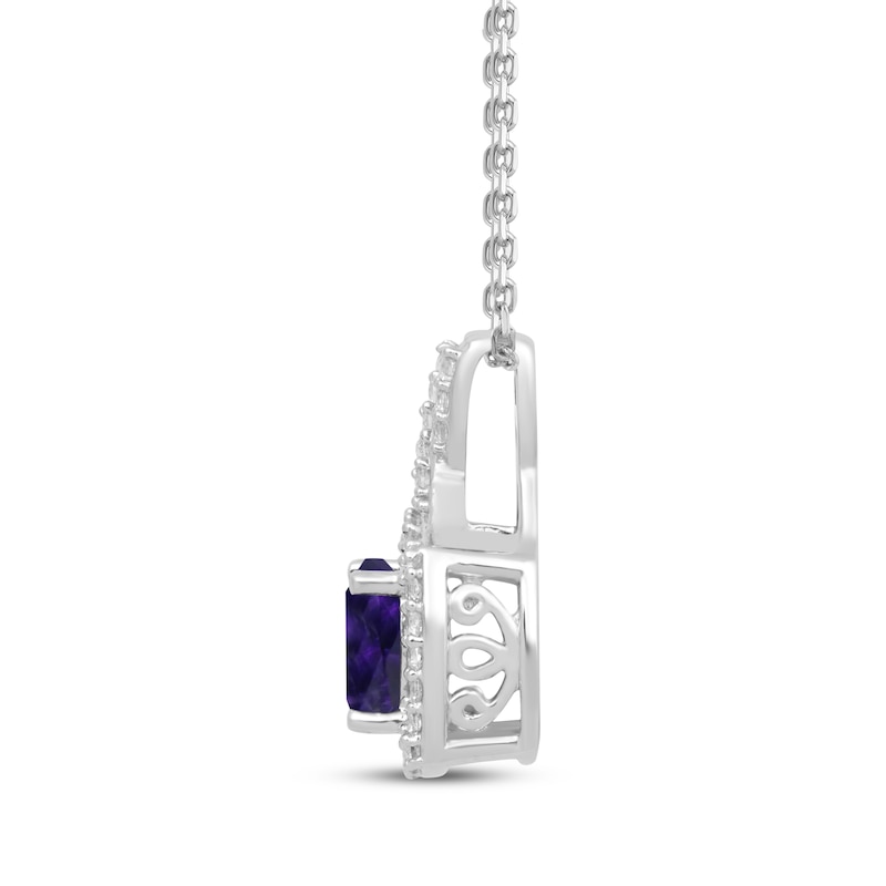 Main Image 2 of Cushion-Cut Amethyst & White Lab-Created Sapphire Halo Necklace Sterling Silver 18&quot;