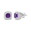 Thumbnail Image 1 of Cushion-Cut Amethyst & White Lab-Created Sapphire Halo Stud Earrings Sterling Silver