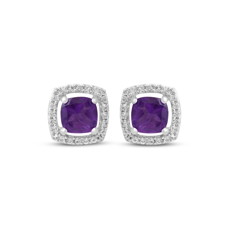 Main Image 2 of Cushion-Cut Amethyst & White Lab-Created Sapphire Halo Stud Earrings Sterling Silver