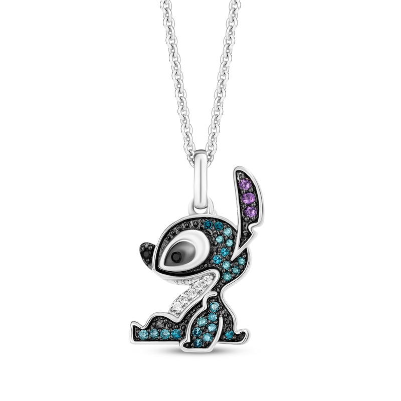 Main Image 1 of Disney Treasures Lilo & Stitch Amethyst & Tri-Color Diamond Necklace 1/8 ct tw Sterling Silver 19&quot;