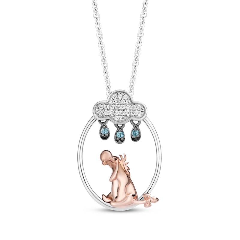 Main Image 1 of Disney Treasures Winnie the Pooh &quot;Eeyore&quot; Blue Topaz & Diamond Necklace 1/20 ct tw Sterling Silver & 10K Rose Gold 19&quot;