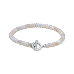 Opal Bead & Diamond Accent Bracelet Sterling Silver 9.25&quot;