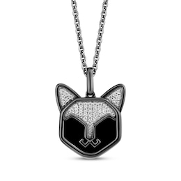 Disney Treasures Hocus Pocus Binx Black Onyx & Diamond Cat Face Necklace 1/10 ct tw Black Rhodium Sterling Silver 19&quot;