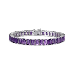 Emerald-Cut Amethyst Line Bracelet Sterling Silver 7.25&quot;