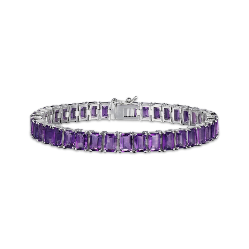 Main Image 1 of Emerald-Cut Amethyst Line Bracelet Sterling Silver 7.25&quot;