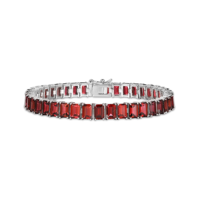 Main Image 1 of Emerald-Cut Garnet Line Bracelet Sterling Silver 7.25&quot;