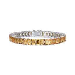 Emerald-Cut Citrine Line Bracelet Sterling Silver 7.25&quot;