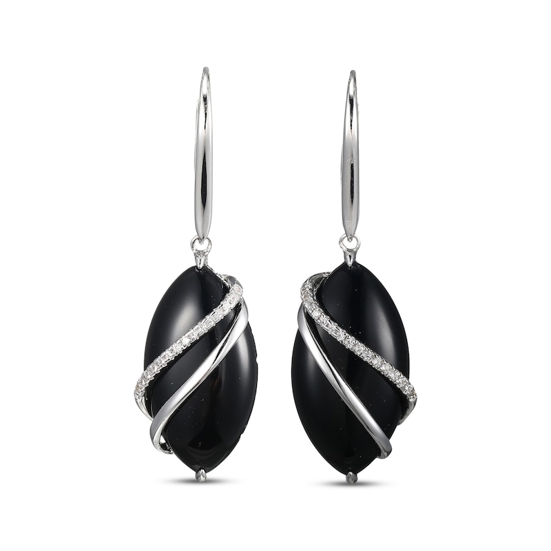 Main Image 2 of Marquise-Cut Black Agate & White Lab-Created Sapphire Drop Earrings Sterling Silver