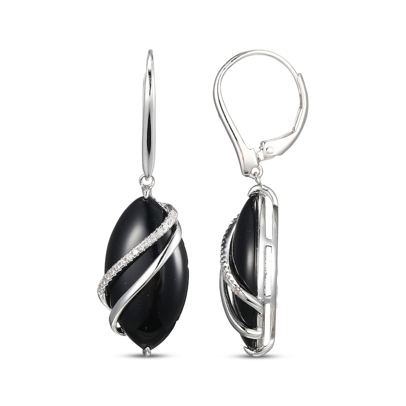 Main Image 3 of Marquise-Cut Black Agate & White Lab-Created Sapphire Drop Earrings Sterling Silver