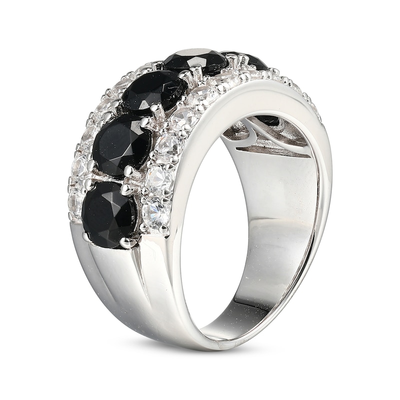 Main Image 2 of Black Agate & White Lab-Created Sapphire Ring Sterling Silver