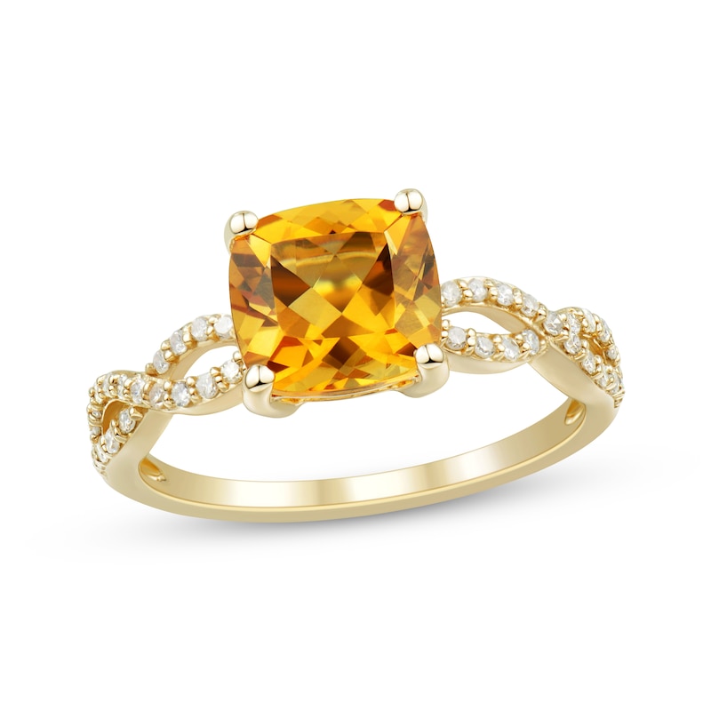 Main Image 1 of Cushion-Cut Citrine & Diamond Twist Shank Ring 1/6 ct tw 10K Yellow Gold