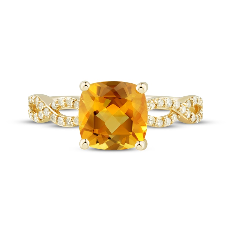 Main Image 3 of Cushion-Cut Citrine & Diamond Twist Shank Ring 1/6 ct tw 10K Yellow Gold