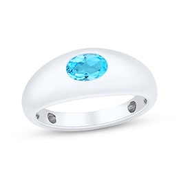 Oval-Cut Swiss Blue Topaz Dome Ring 10K White Gold