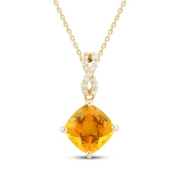 Cushion-Cut Citrine & Diamond Twist Necklace 1/20 ct tw 10K Yellow Gold 18&quot;