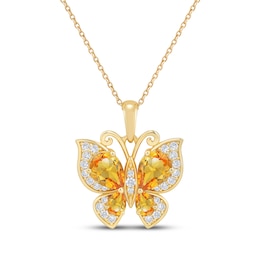 Pear-Shaped Citrine & White Lab-Created Sapphire Butterfly Necklace 10K Yellow Gold 18&quot;