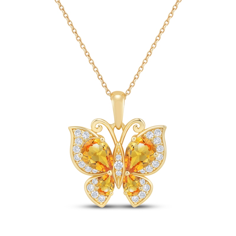 Main Image 1 of Pear-Shaped Citrine & White Lab-Created Sapphire Butterfly Necklace 10K Yellow Gold 18&quot;