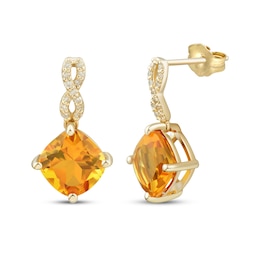 Cushion-Cut Citrine & Diamond Twist Drop Earrings 1/15 ct tw 10K Yellow Gold