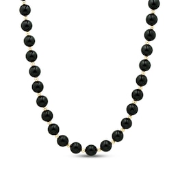 Black Onyx Bead Necklace 14K Yellow Gold 17&quot;