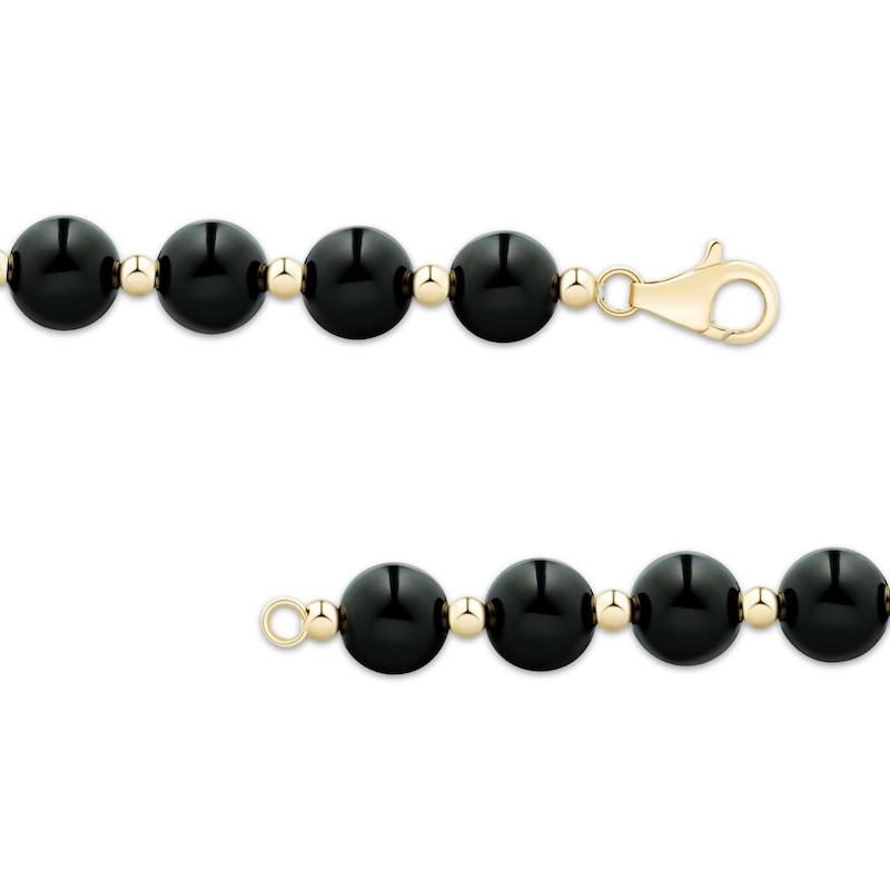 Black Onyx Bead Necklace 14K Yellow Gold 17"