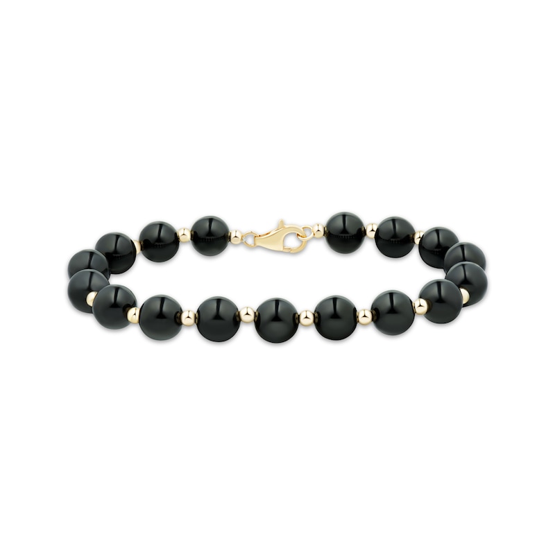 Main Image 1 of Black Onyx Bead Bracelet 14K Yellow Gold 7.5&quot;