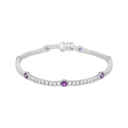 Amethyst & White Lab-Created Sapphire Line Bracelet Sterling Silver 7.25&quot;