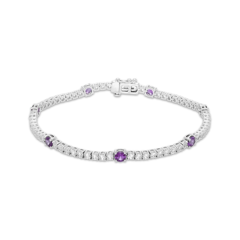 Main Image 1 of Amethyst & White Lab-Created Sapphire Line Bracelet Sterling Silver 7.25&quot;