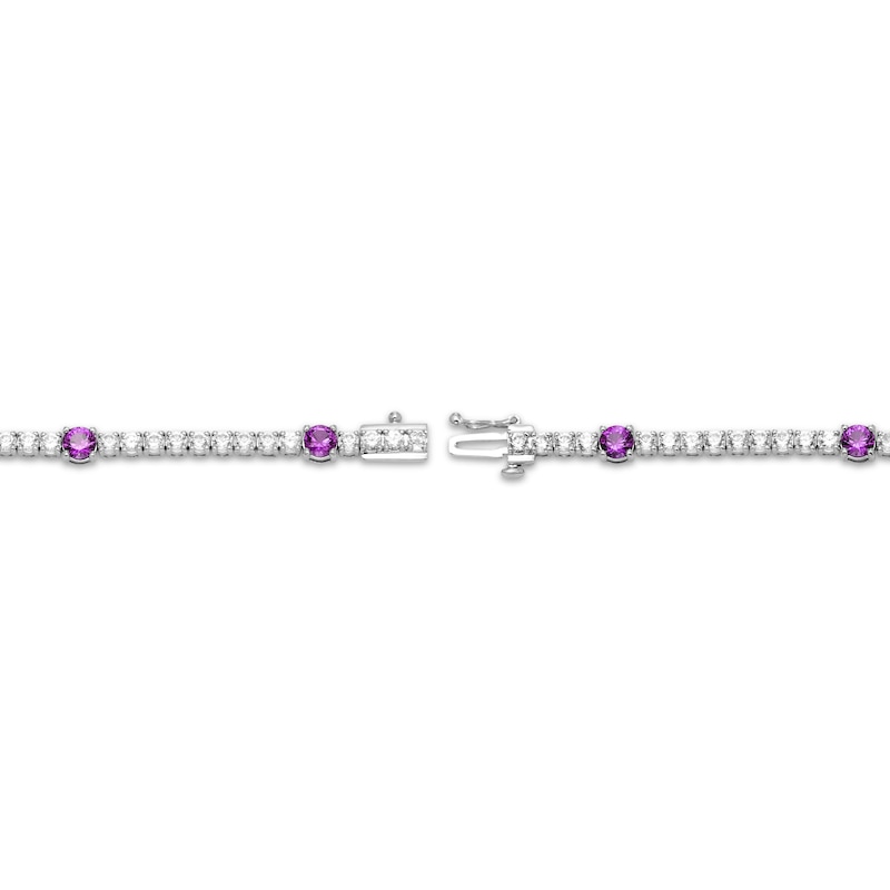 Main Image 3 of Amethyst & White Lab-Created Sapphire Line Bracelet Sterling Silver 7.25&quot;