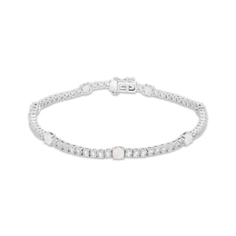 Lab-Created Opal & White Lab-Created Sapphire Line Bracelet Sterling Silver 7.25&quot;
