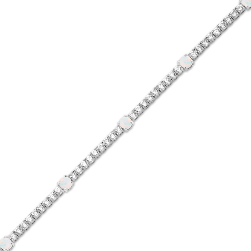 Main Image 2 of Lab-Created Opal & White Lab-Created Sapphire Line Bracelet Sterling Silver 7.25&quot;