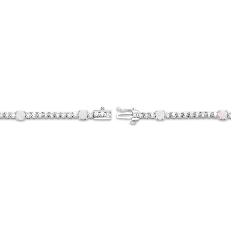 Main Image 3 of Lab-Created Opal & White Lab-Created Sapphire Line Bracelet Sterling Silver 7.25&quot;