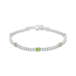 Peridot & White Lab-Created Sapphire Line Bracelet Sterling Silver 7.25&quot;
