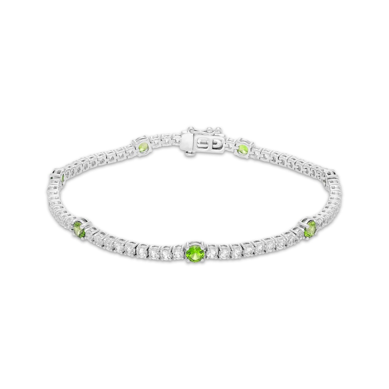 Main Image 1 of Peridot & White Lab-Created Sapphire Line Bracelet Sterling Silver 7.25&quot;