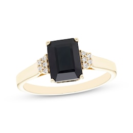 Octagon-Cut Black Onyx & Diamond Ring 1/20 ct tw 10K Yellow Gold